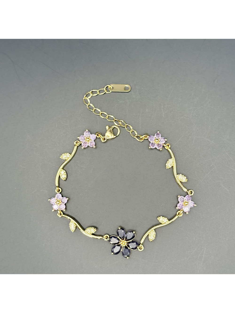 candy+clover purple lilac sakura floral vine gold tone bracelet